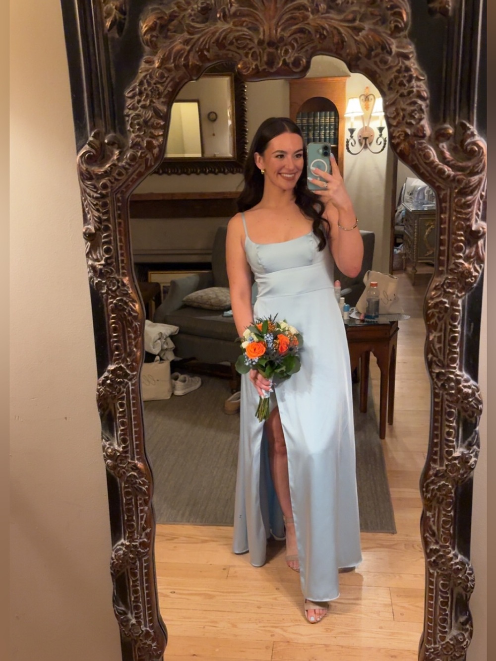 Azazie Halsey Dress, Sky Blue, sz 8